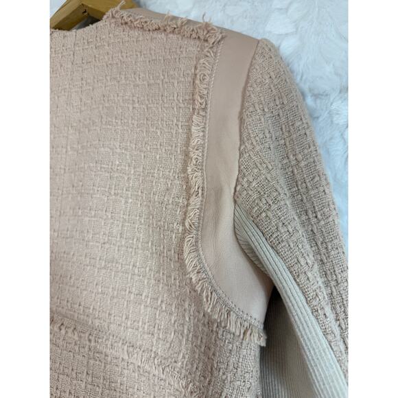 Rebecca Taylor Tweed Boucle Wool Lamb Leather Blazer Jacket Pink Tan Size 8 - Picture 11 of 13